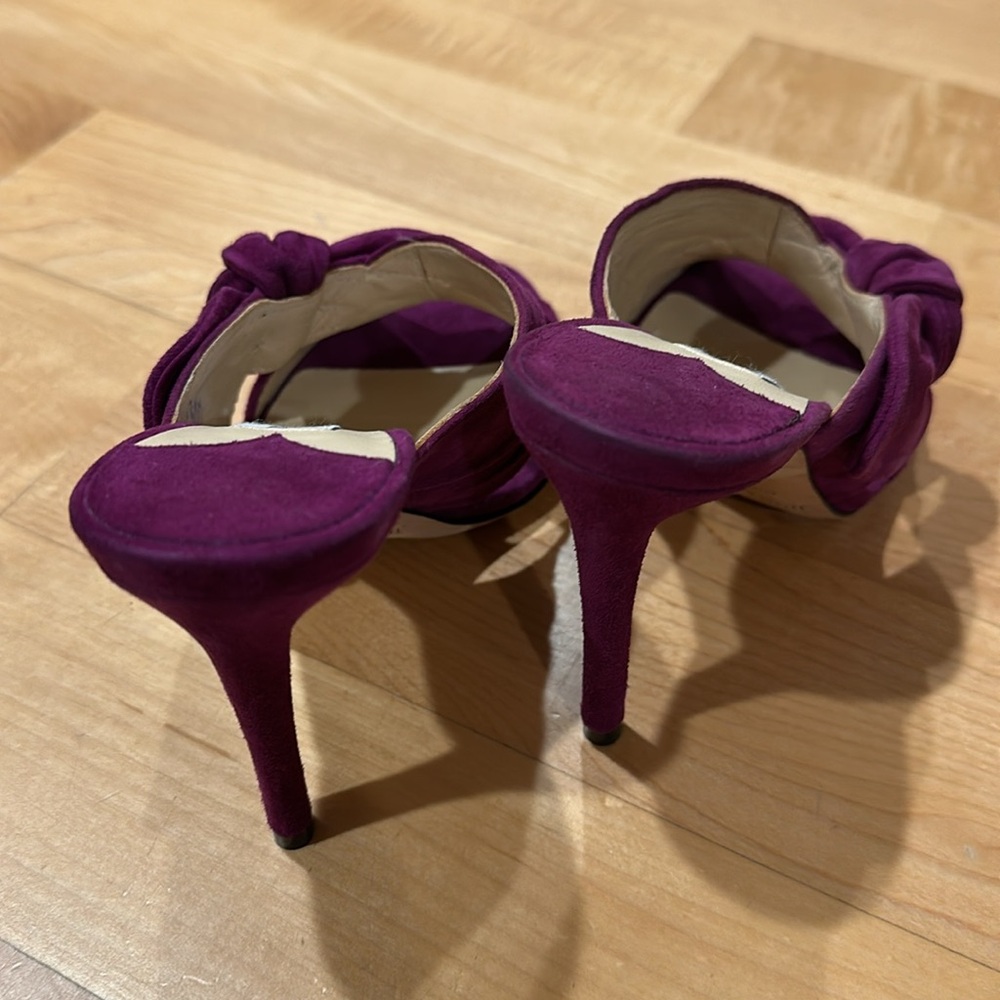 Sexy Jimmy Choo Keely suede magenta bow open toe mules heels sz 35 - Picture 3 of 11